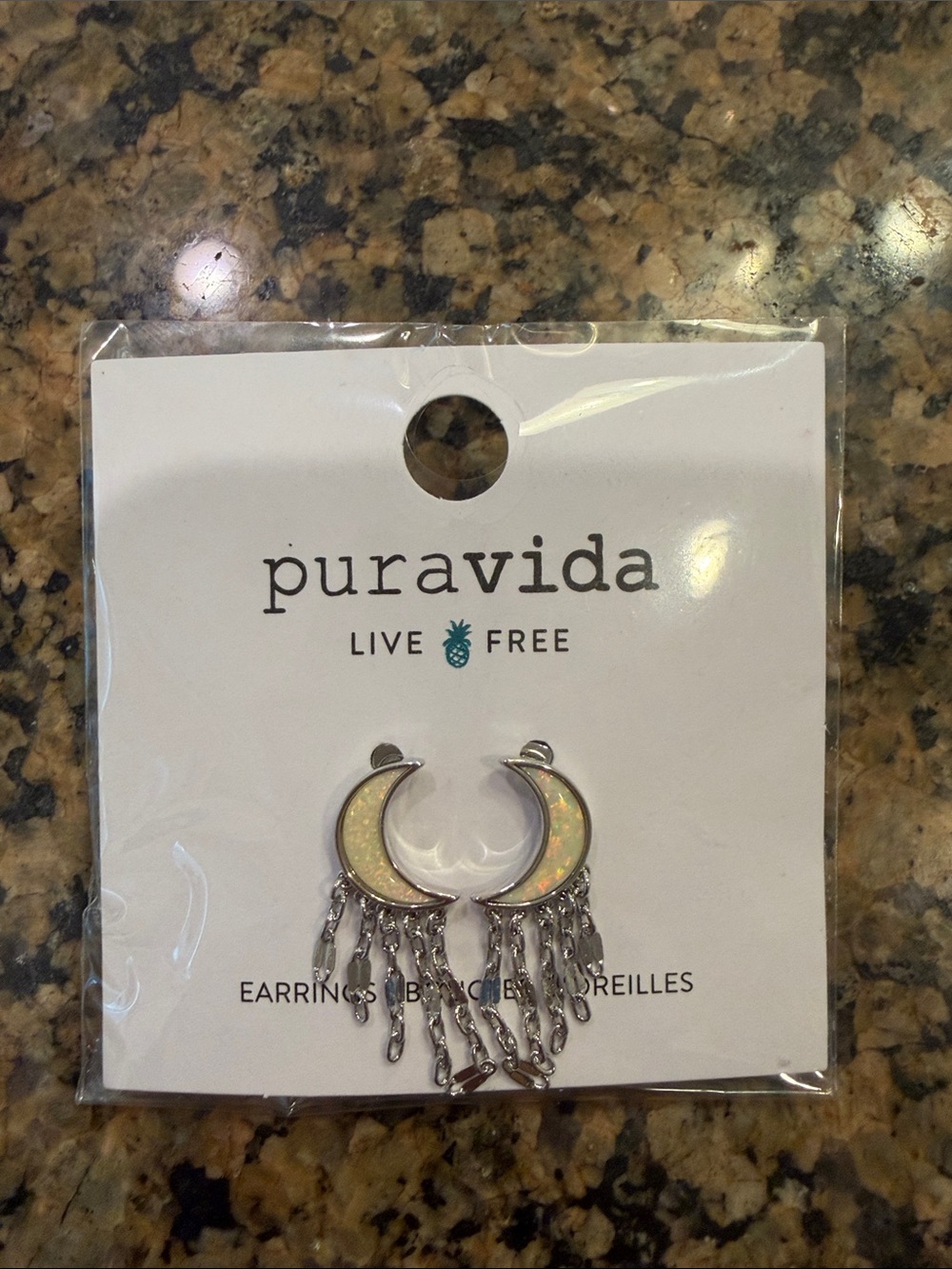 Pura Vida Silver Crescent Moon Opalescent Dangle Earrings